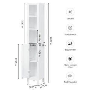 Fmlud Tall Bathroom Storage Cabinet, Bathroom Narrow Cabinet, Slim Storage Cabinet, with Adjustable Shelves and Door, Suitable for Bathrooms, Small Spaces, Kitchens, Living Rooms, White