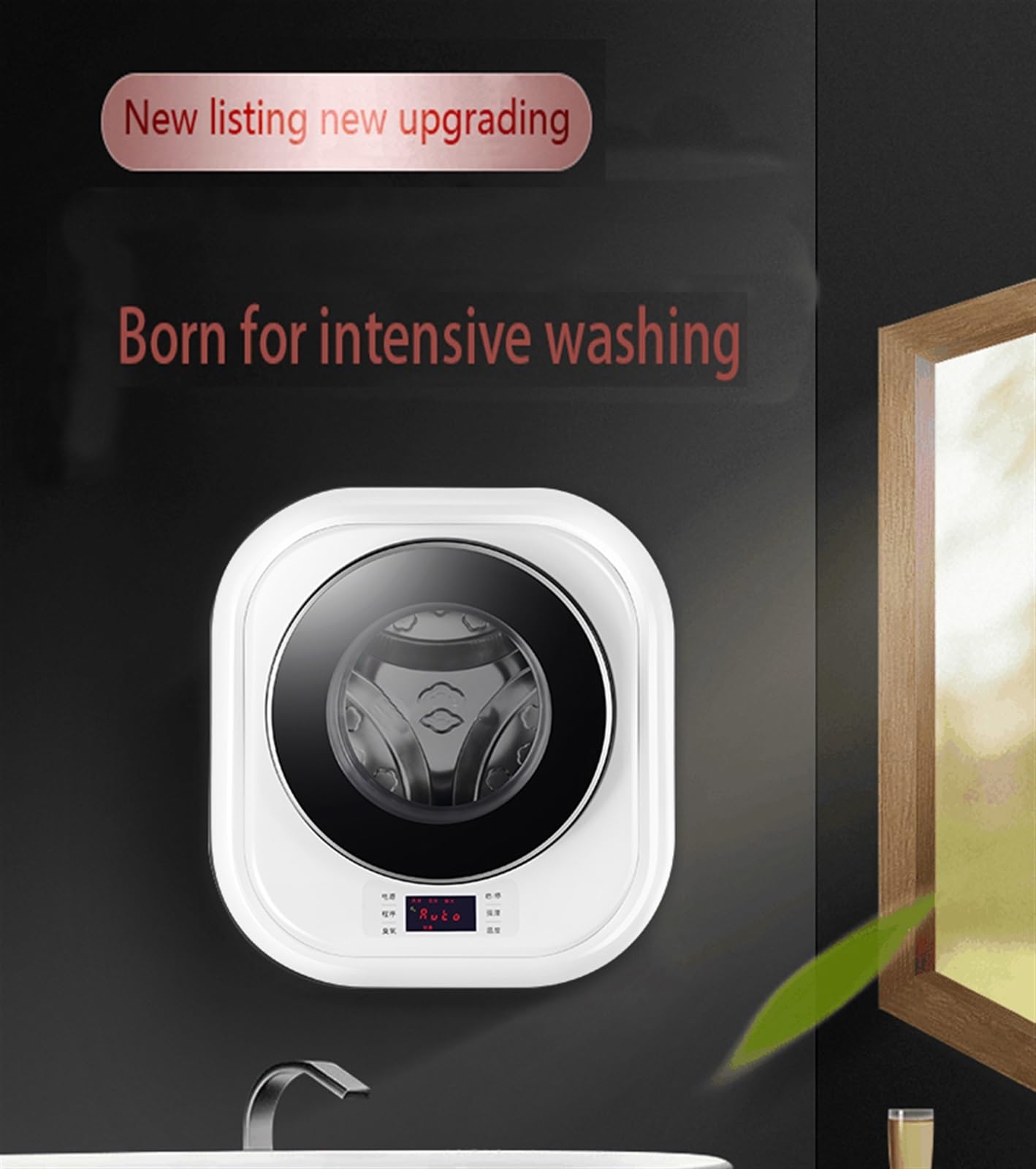 3kg Mini Wall-mounted Washing Machine, Full-Automatic Washing Laundry Machine with Hot Air Dryer, Underwear Washer with High Temperature Boiling, Space-Saving for Apartment Hotel Home