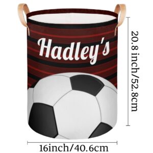 Custom Laundry Basket for Family, Personalzied Laundry Hamper with Name Waterproof Handles, Dirty Clothes Hamper with Text for Bedroom - Red Soccer