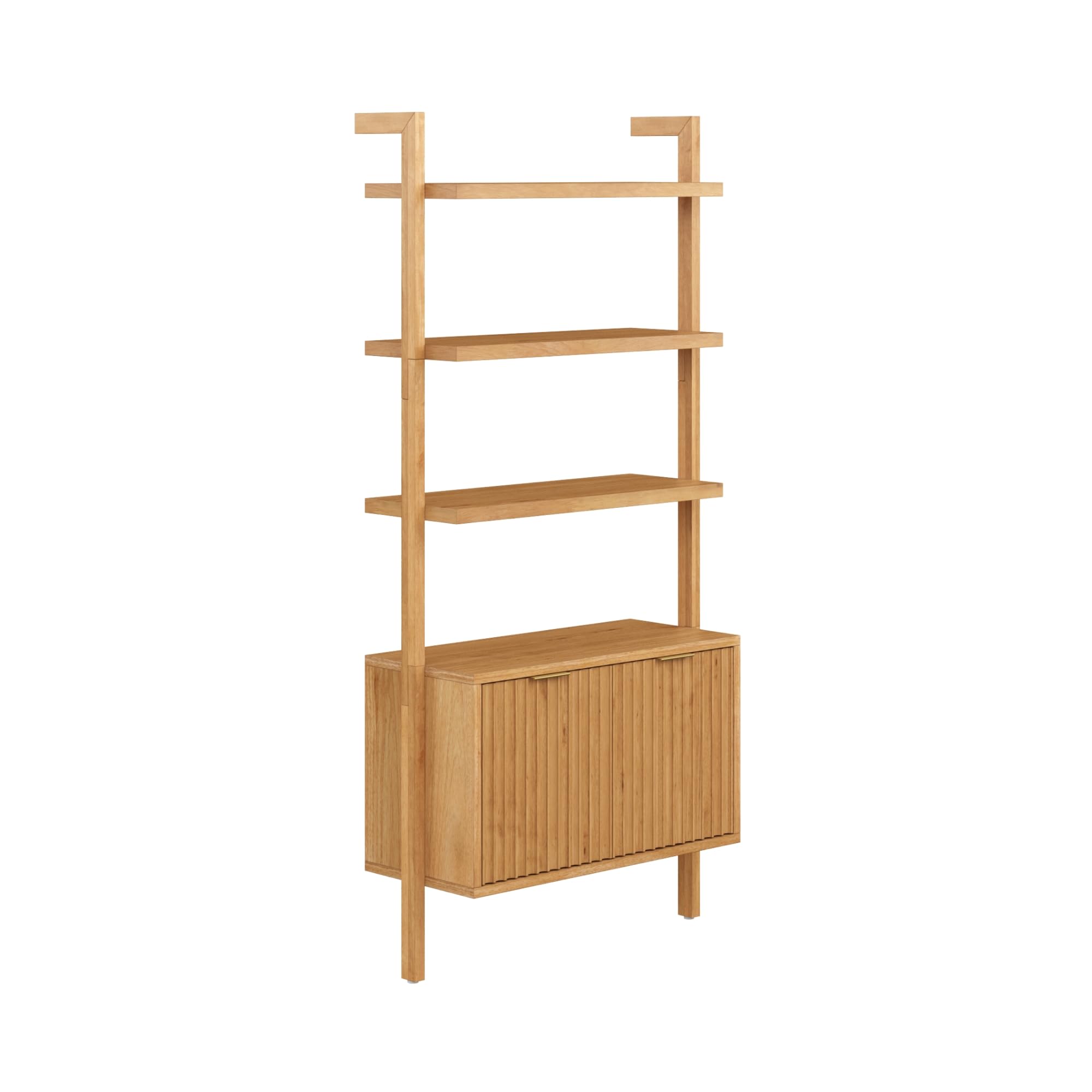 Nathan James Jasper 3-Shelf Solid Wall Mounted Bookcase, Bohemian Bookshelf with Cabinet with Fluted Doors, Set of 3