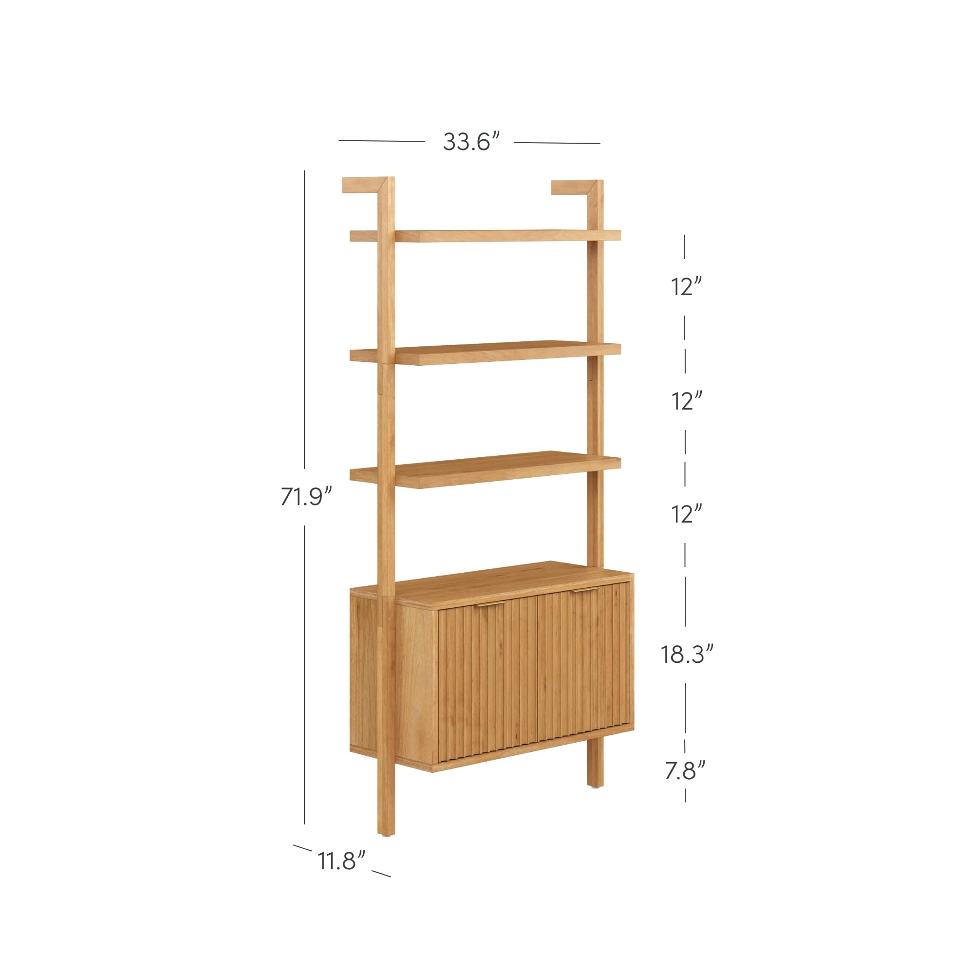 Nathan James Jasper 3-Shelf Solid Wall Mounted Bookcase, Bohemian Bookshelf with Cabinet with Fluted Doors, Set of 3