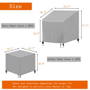 3 Piece Outdoor Veranda Patio Garden Furniture Cover Set with 420D Waterproof Fabric, Patio Furniture Covers Set with Windproof Buckle Strap Fit for Outdoor Wicker Rattan Chair Sets, Grey