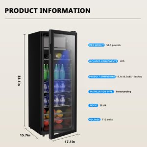 Kazigak FLB-120 Refrigerator, 4.23 Cu.Ft Beverage, Drink Fridge with Glass Door, Black