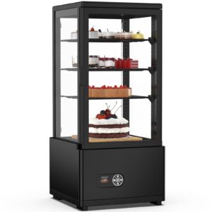 commercial display cake refrigerator, 3cu. ft (86 l) commercial refrigerator display case, double-layered glass display cake fridge with interior led lighting, ideal for home, store and cafe, bakery