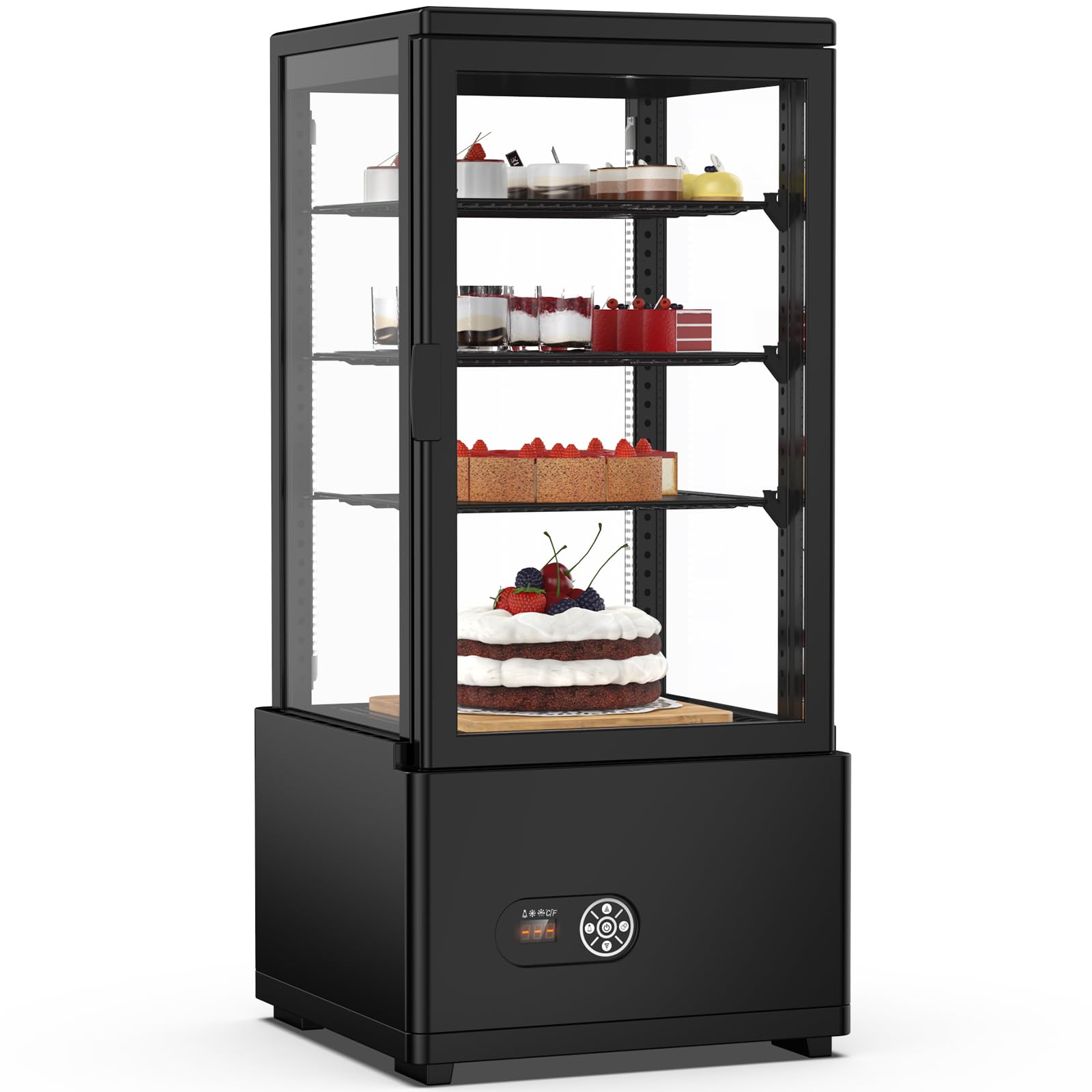 Commercial Display Cake Refrigerator, 3Cu. FT (86 L) Commercial Refrigerator Display Case, Double-Layered Glass Display Cake Fridge with Interior LED Lighting, Ideal for Home, Store and Cafe, Bakery