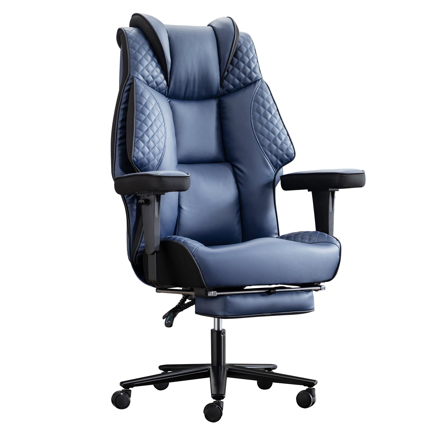 Big and Tall Office Chair 400lbs, High Back Leather Office Chair with Foot Rest, Heavy Duty Executive Office Chair Adjustable Arm Rest,Ergonomic Chair Lumbar Support with Wheels (Navy Blue)