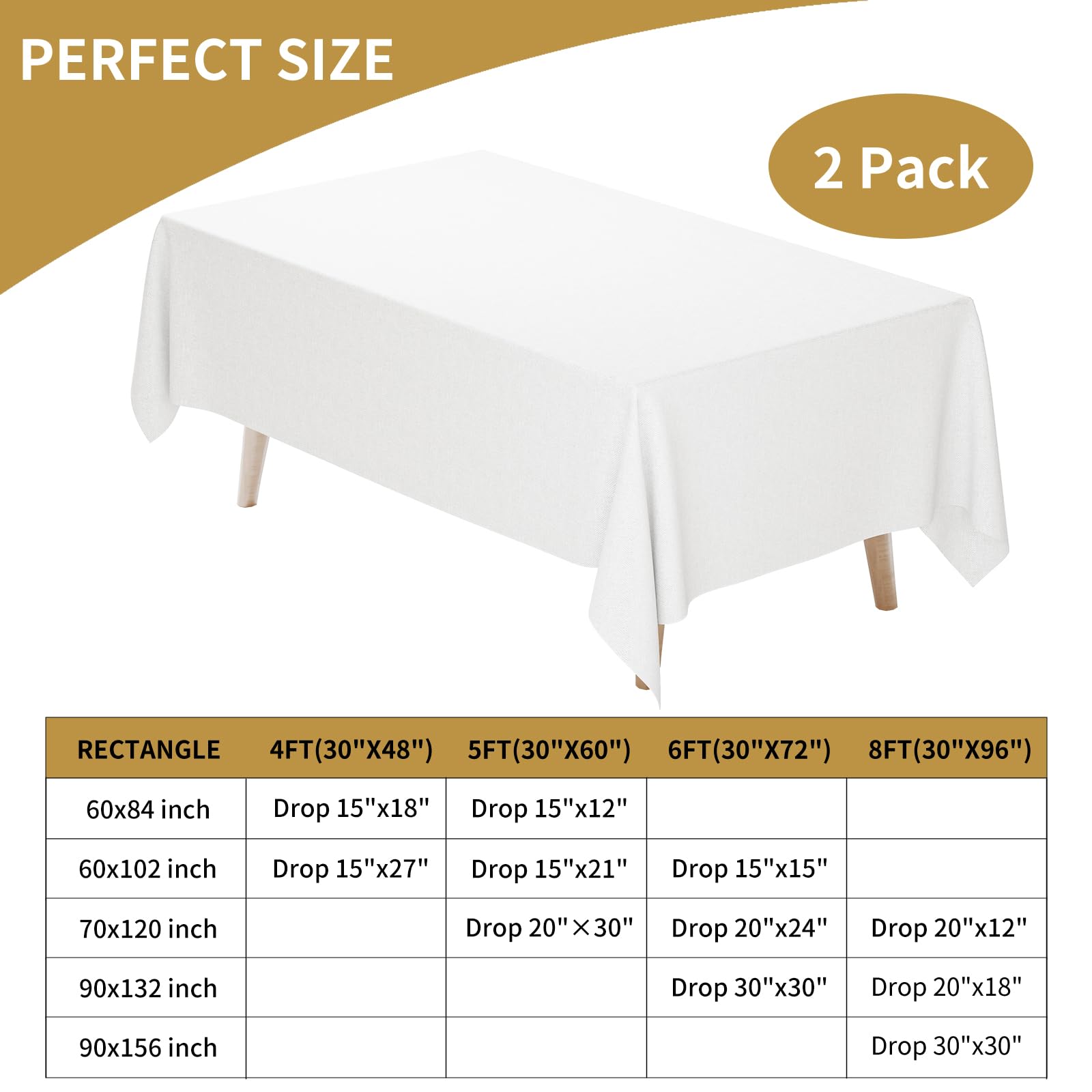 Fixwal White Tablecloth Rectangle 60 x 102 Inch, 2 Pack 6ft Polyester Fabric Table Cloths Rectangular Table Covers for Party, Banquet, Dining, Birthday, Wedding