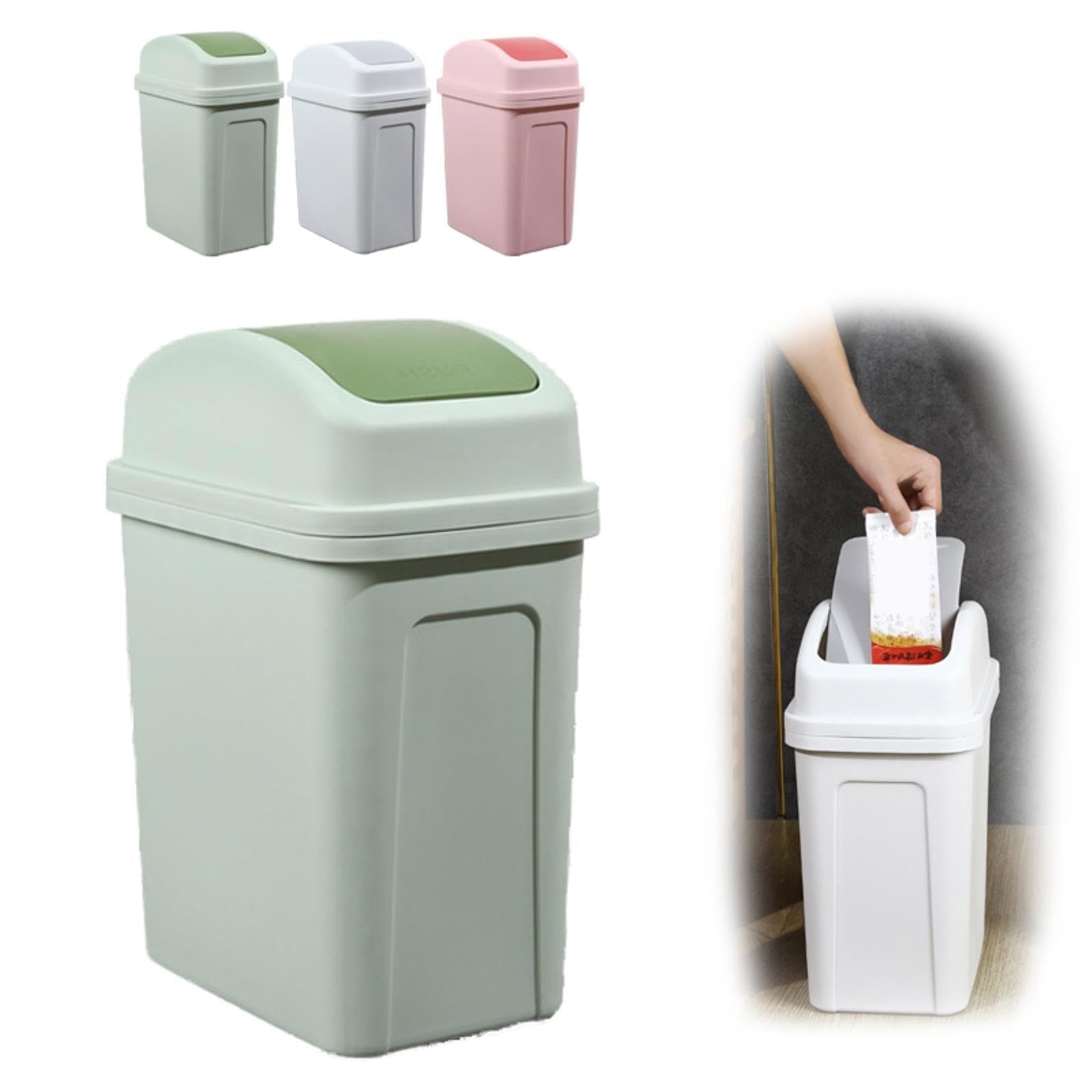 LuxeOne 13 Gallon Trash Can, Plastic Swing Top Kitchen Garbage Trash Can, Trash Can for Kitchen, Top Garbage Bin for Counter top, Coffee Area, Bathroom, Office & Home, Kitchen, 3 Colors (Green)