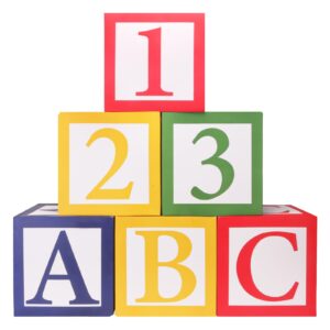 6 pcs abc and 123 friend street party decoration 30 x 30 cm alphabet graduation back to school party favor balloon box toy inspire birthday party decor for school celebration shower (abc and 123)