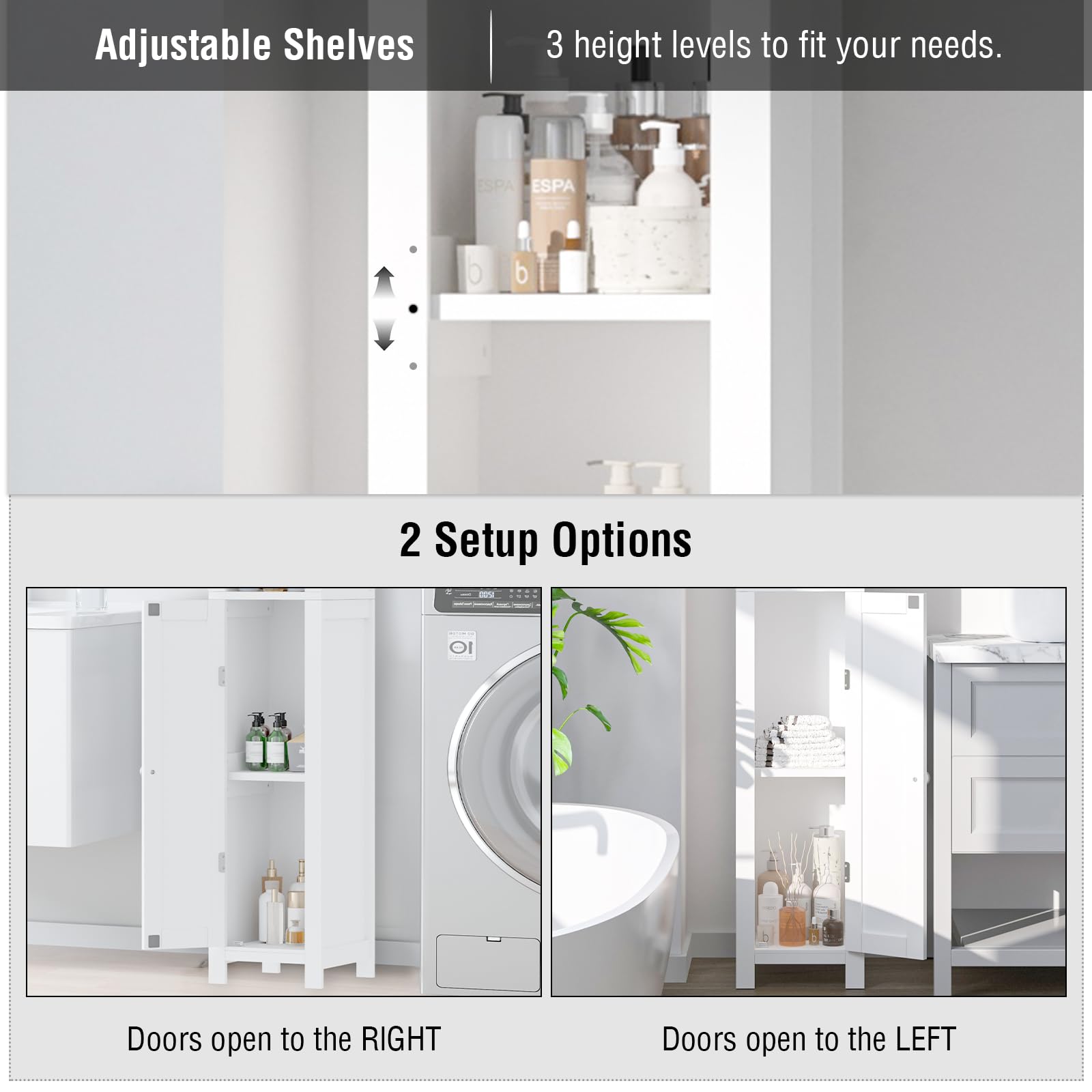 Fmlud Tall Bathroom Storage Cabinet, Bathroom Narrow Cabinet, Slim Storage Cabinet, with Adjustable Shelves and Door, Suitable for Bathrooms, Small Spaces, Kitchens, Living Rooms, White