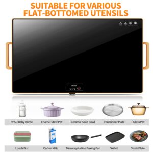 Electric Warming Tray（XXL 32”x18”），Food Warmer with Thermostat and Full Surface Heating，Food Warming Mat with 2 Temperature Modes for Parties Buffet，Gatherings，Gold Edge Handles Warming Mat for Food