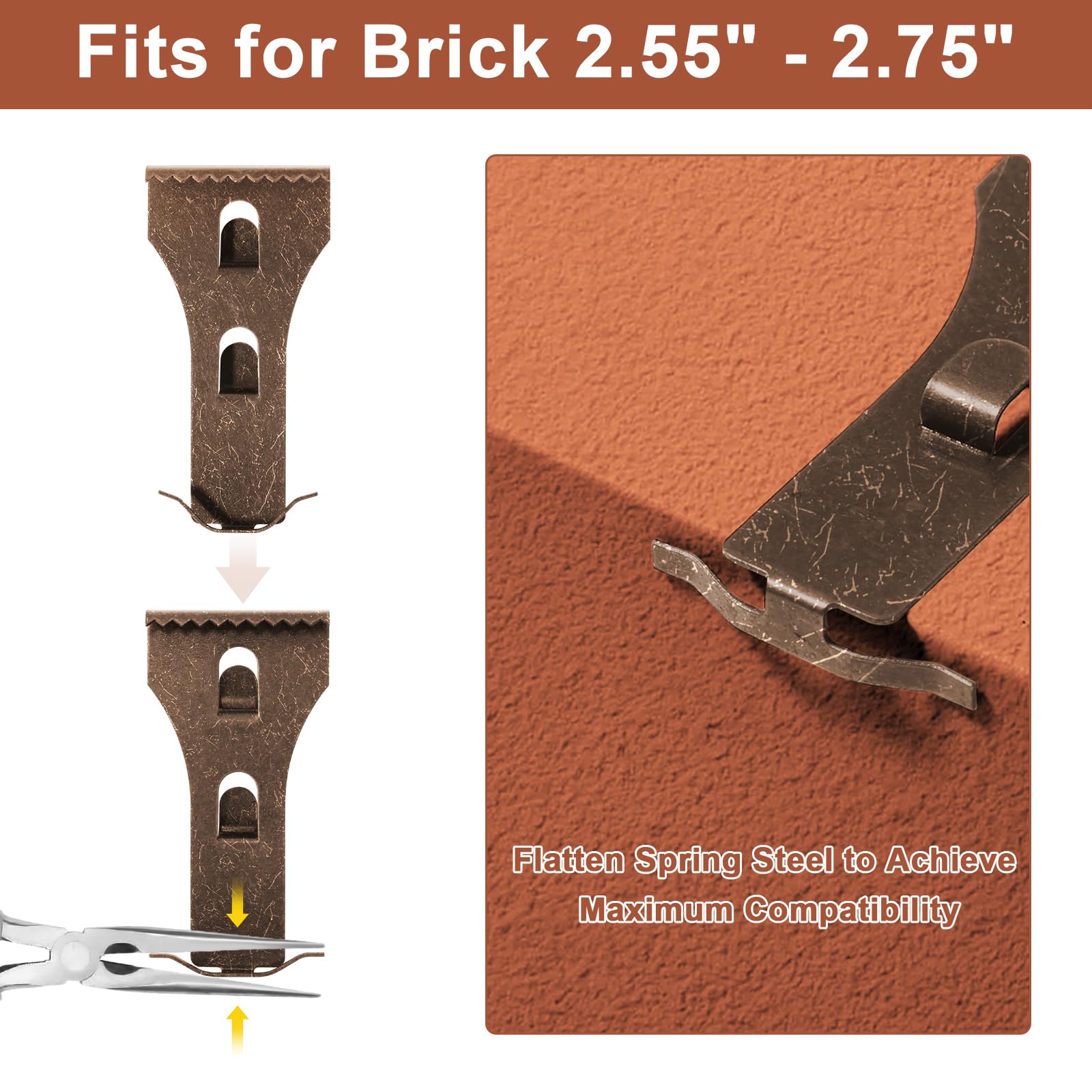 Wollibao XL Brick Wall Clips, Brick Hooks Brick Hangers for Hanging Outdoors No Drill, Fit 2.55 to 2.75 inch Wall Brick, 10 Pack