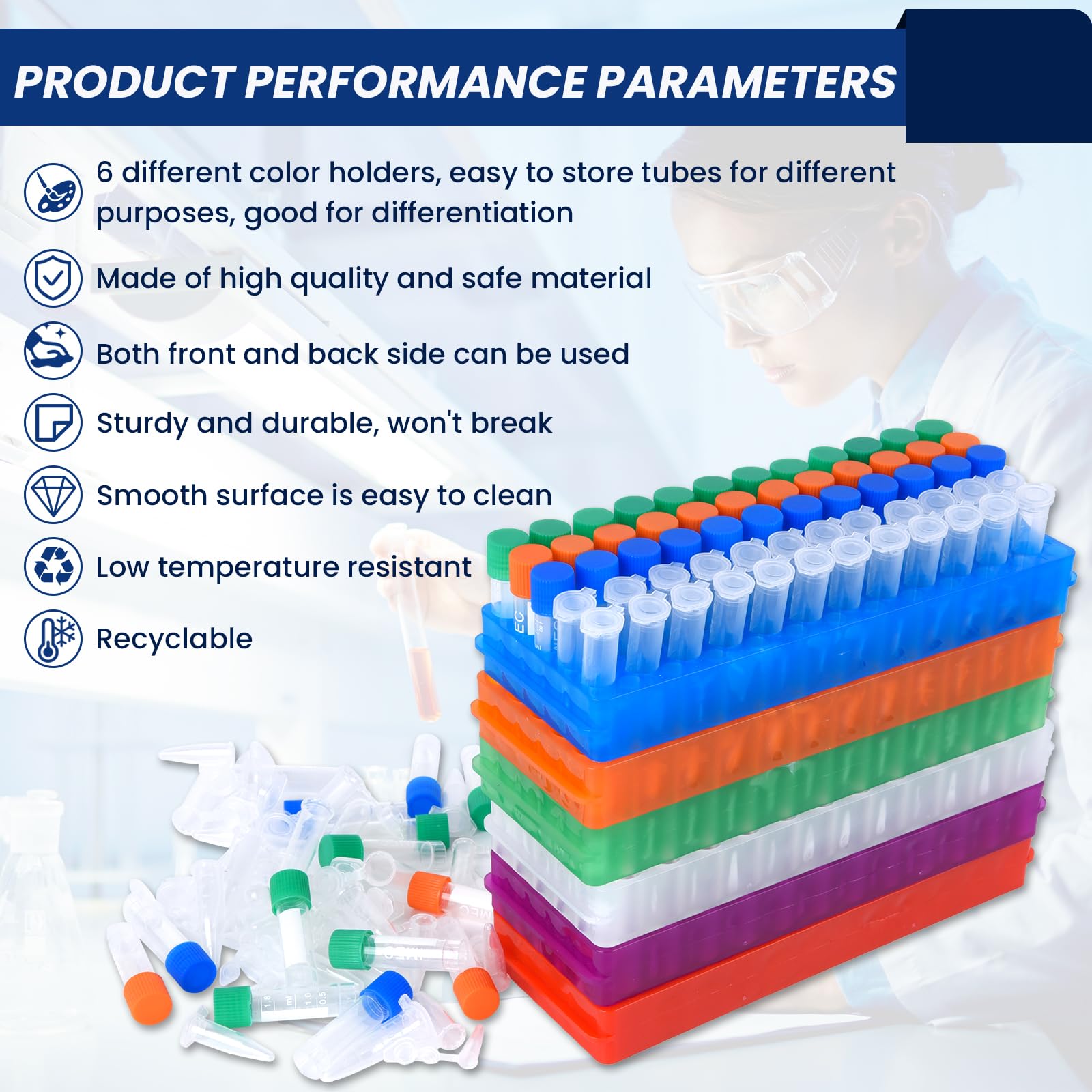 6pcs microcentrifuge Tube Rack lab centrifuge Tube Holder Stand lab Test Tube Pipe Holder with Double Panel 60 Wells for 0.5ml-2ml Centrifugal Tube