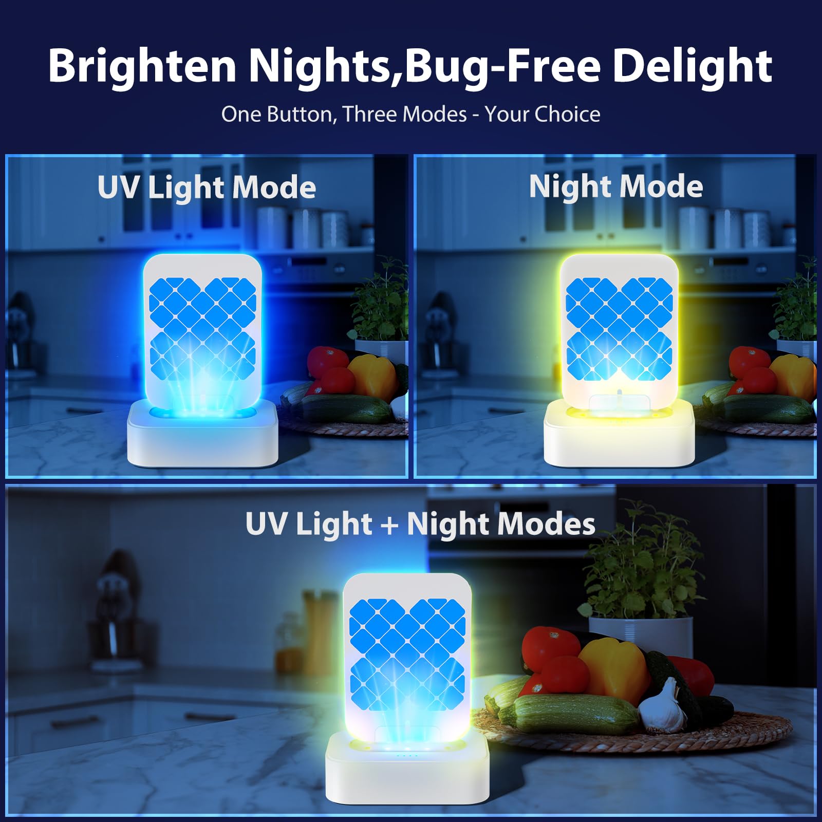 Fruit Fly Traps for Indoors, Rechargeable Gnat Traps for House Indoor with Night Light Flying Insect Catcher for Home Plants Gnats Moths Mosquitos Pest Control with Glue Cards