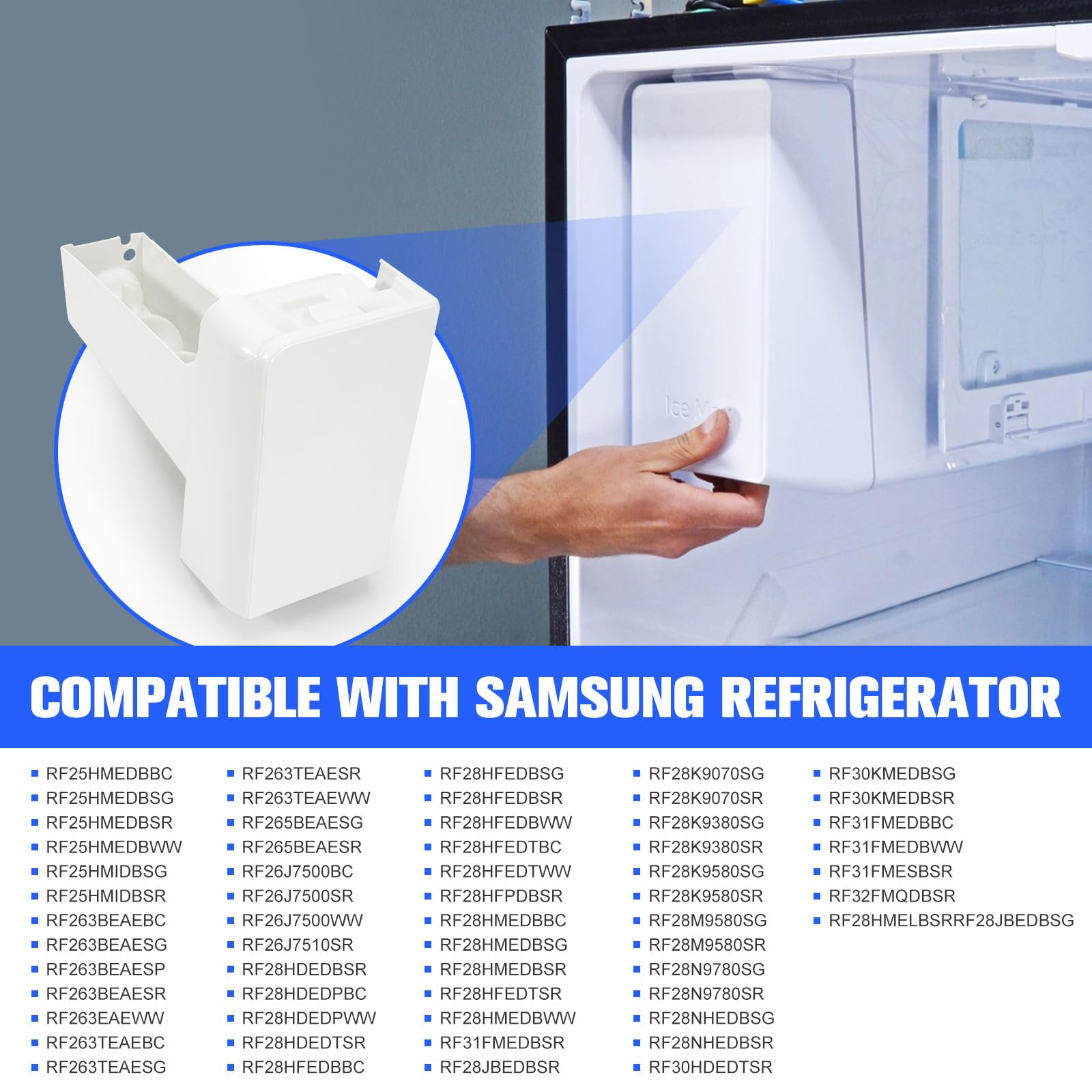 loosoo DA97-14474C Refrigerator Ice Container Bucket Tray Assembly DA97-14474A Compatible with Samsung Ice Maker Bin Parts RF25H/RF263/RF265/RF26J/RF28H/RF28J/RF28K/RF28M/RF28N/RF30H/RF30K/RF31F/RF32F