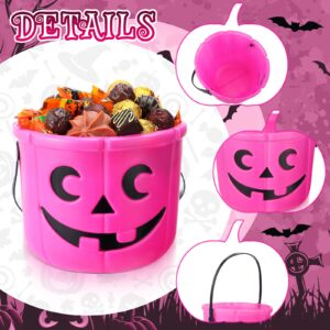 Jenaai 4 Halloween Trick or Treat Buckets Halloween Pumpkin Buckets Halloween Party Favors Pumpkin Face Candy Basket Plastic Pail Candy Bowl Holder with Handle or Party Decoration (Pink)