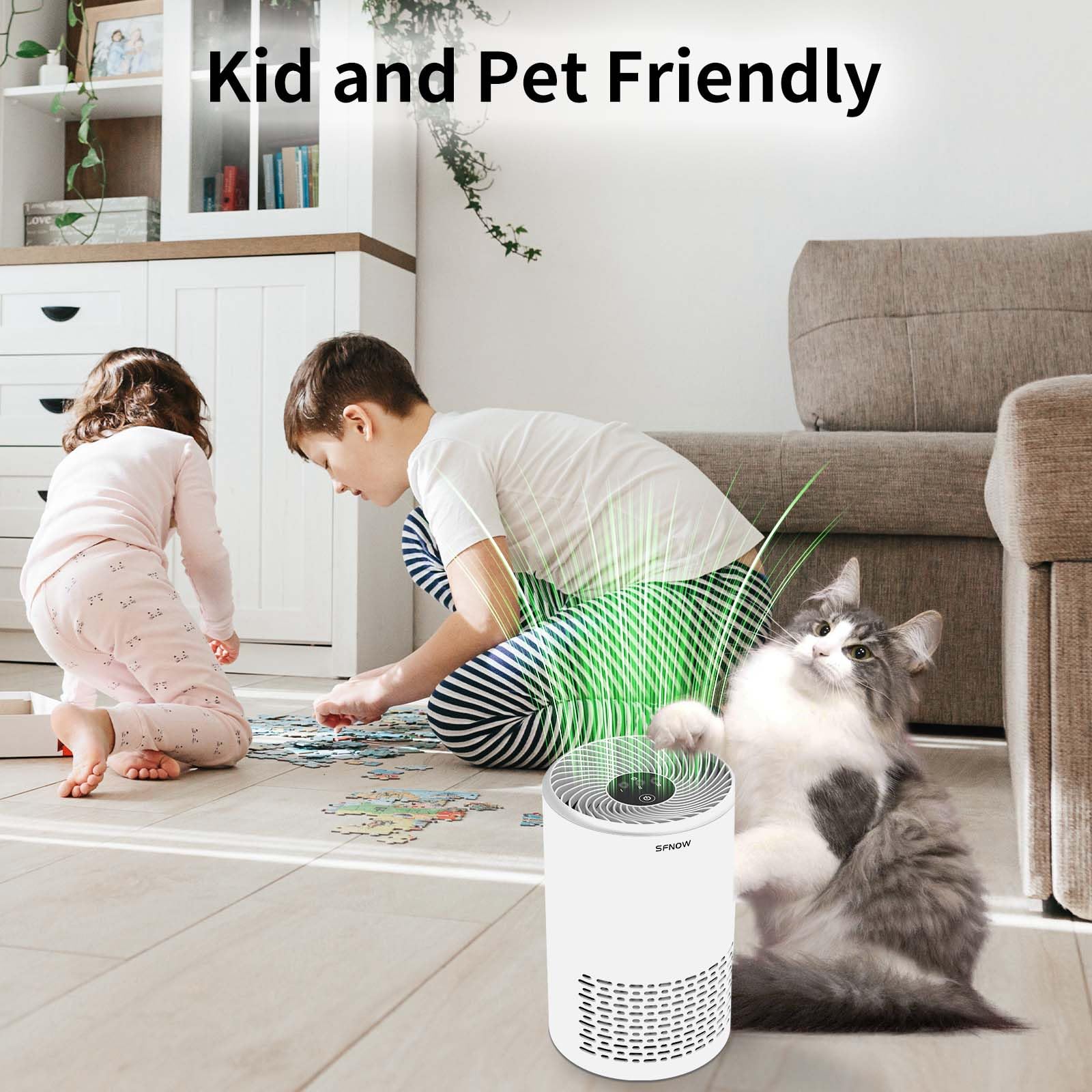 SFNOW Air Purifiers For Bedroom - Portable Air Purifier Covers Up to 215 ft² Remove Smoke Pollen Dander Hair Smell, with Sleep Mode Speed Control For Home Office Living Room Drom, SAP200C, White