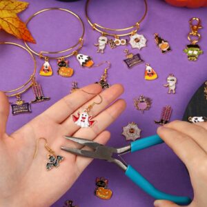 MARFOREVER 40 Pcs/20 Pairs Halloween Charms, Enamel Halloween Charms Bulk Pumpkin Bat Skeleton Witch Spider Candy Charm Pendants for Jewelry Bracelet Necklace Making