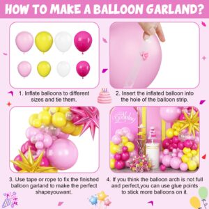 Hot Pink Yellow Balloon Arch Kit, Yellow Pink Clear Balloon Garland Kit with Large Pink Gold Star Foil Balloons, for Baby Shower Butterfly Fiesta Princess Birthday Wedding Bridal Party Decorations