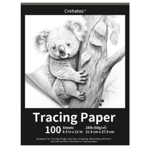 crehatos 8.5" x 11" tracing paper, translucent tracing pad, 100 sheets 38lb/60gsm vellum art paper