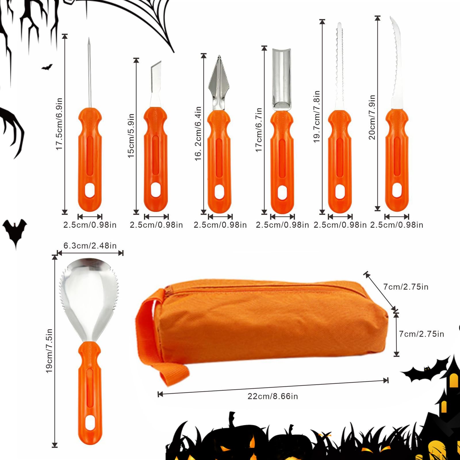 17PCS Halloween Pumpkin Carving Kit, 7PCS Heavy Duty Stainless Steel Carving Tools with 10PCS Pumpkin Carving Stencils, DIY Halloween Decoration Jack O Lantern Professional Pumpkin Carving for Adults