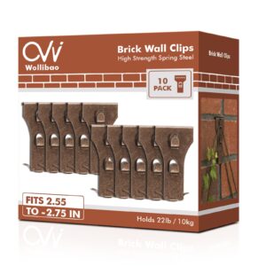 wollibao xl brick wall clips, brick hooks brick hangers for hanging outdoors no drill, fit 2.55 to 2.75 inch wall brick, 10 pack