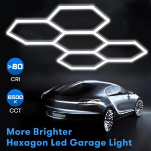 wowspeed Hexagon Garage Light, 168W 17976LM Hexagon Led Garage Light, AC85-265V 6500K 25 Packs Led Shop Lights, 5 Grid Honeycomb Garage Light for Warehouse Gym Basement Car Beauty Car Detailing Shop