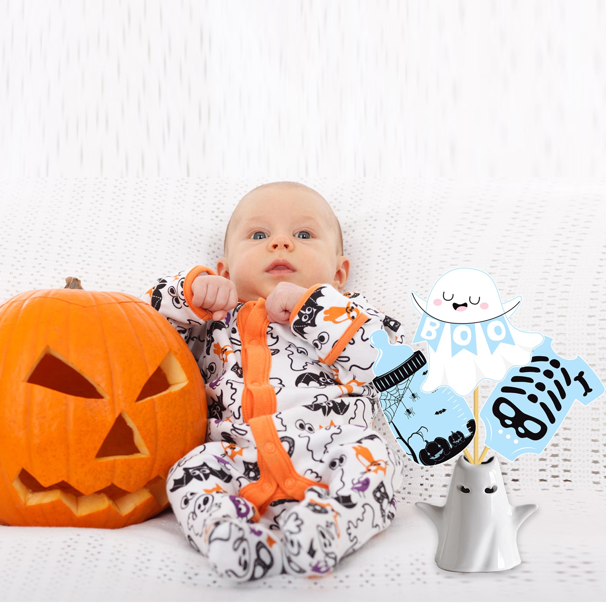 Halloween A Baby is Brewing Decorations Halloween Baby Shower Centerpiece Sticks 20Pcs A Little Boo Baby Shower Table Topper Decorations for Blue Halloween Pregnancy Party Decor