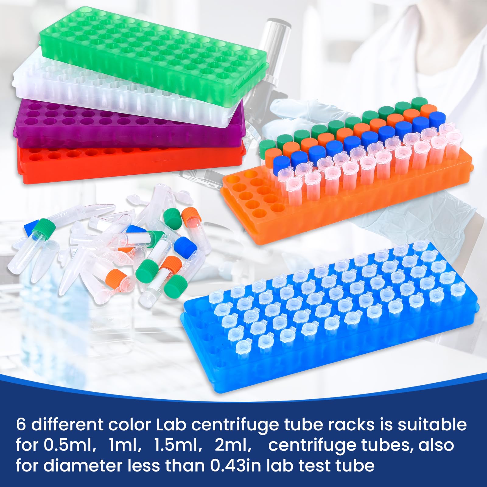 6pcs microcentrifuge Tube Rack lab centrifuge Tube Holder Stand lab Test Tube Pipe Holder with Double Panel 60 Wells for 0.5ml-2ml Centrifugal Tube