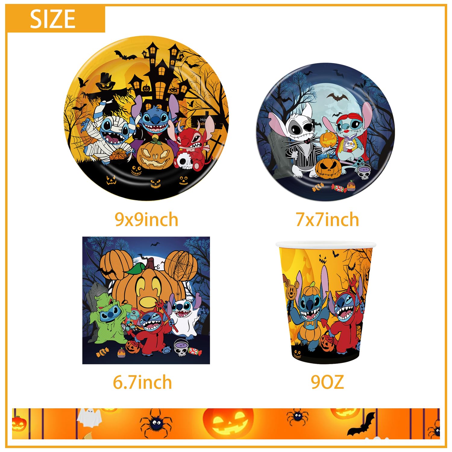 Halloween Birthday Party Supplies, Halloween Party Favors Decorations Includes Cups Plates Napkins for Halloween Boys Girls Birthday Baby Shower