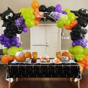 Disposable Halloween Skeleton Skull Tablecloth Plastic Black Rectangle Vinyl Table Cloths for Birthday Party Decoration Supplies Spider Web Scary Bat Table Cover