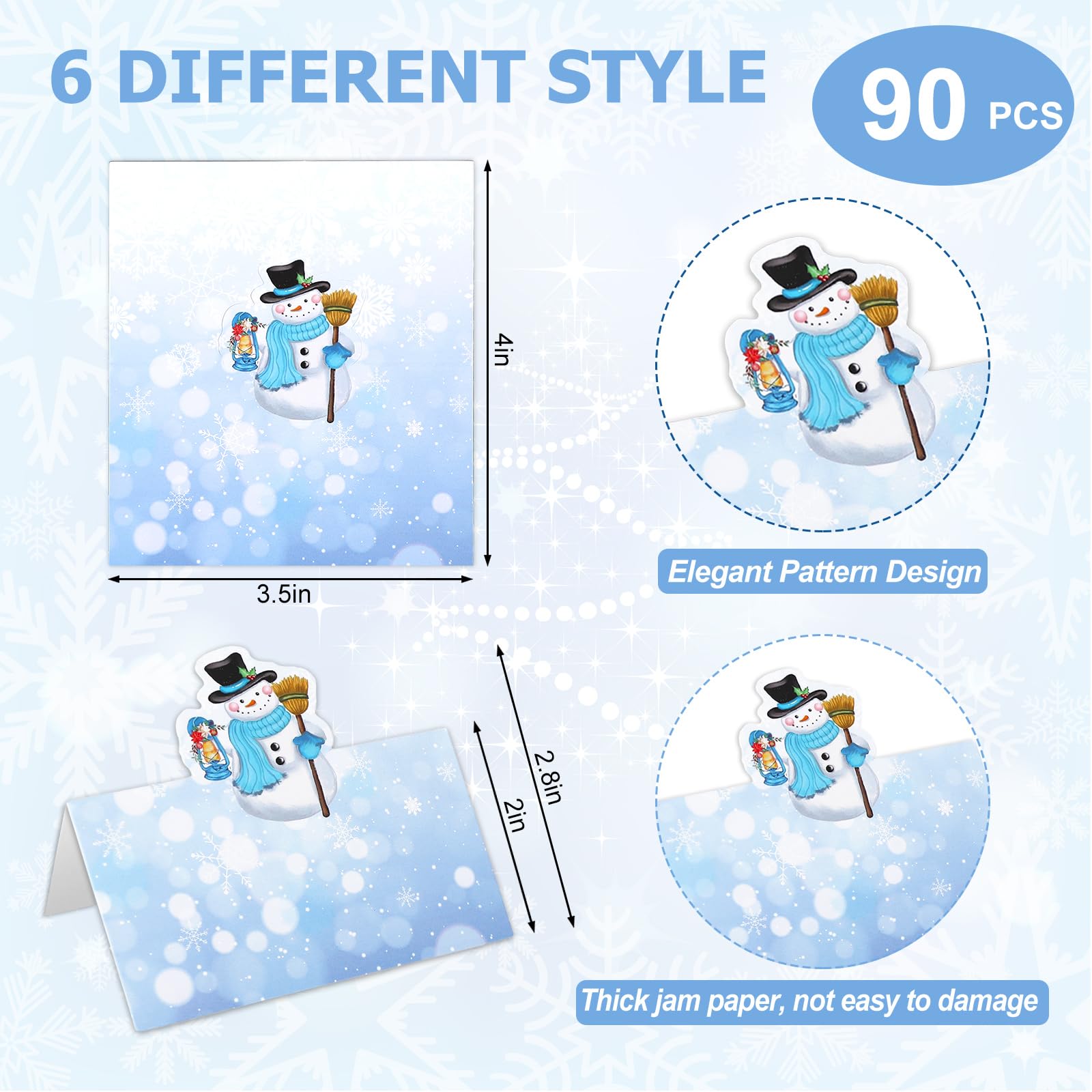 Whaline 90Pcs Christmas Place Cards 2 x 3.5 Inch Blue Purple Snowman Snowflake Tent Name Cards Blank Seat Assignment Labels for Winter Xmas Party Table Setting Supplies