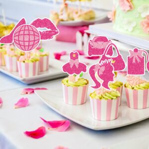 Hot Pink Girl Cupcake Toppers - 24PCS Glitter Hot Pink Princess Cupcake Toppers Picks Handbag Lip High Heel Cake Decoration Princess Birthday Bachelorette Party Supplies Bridal Shower