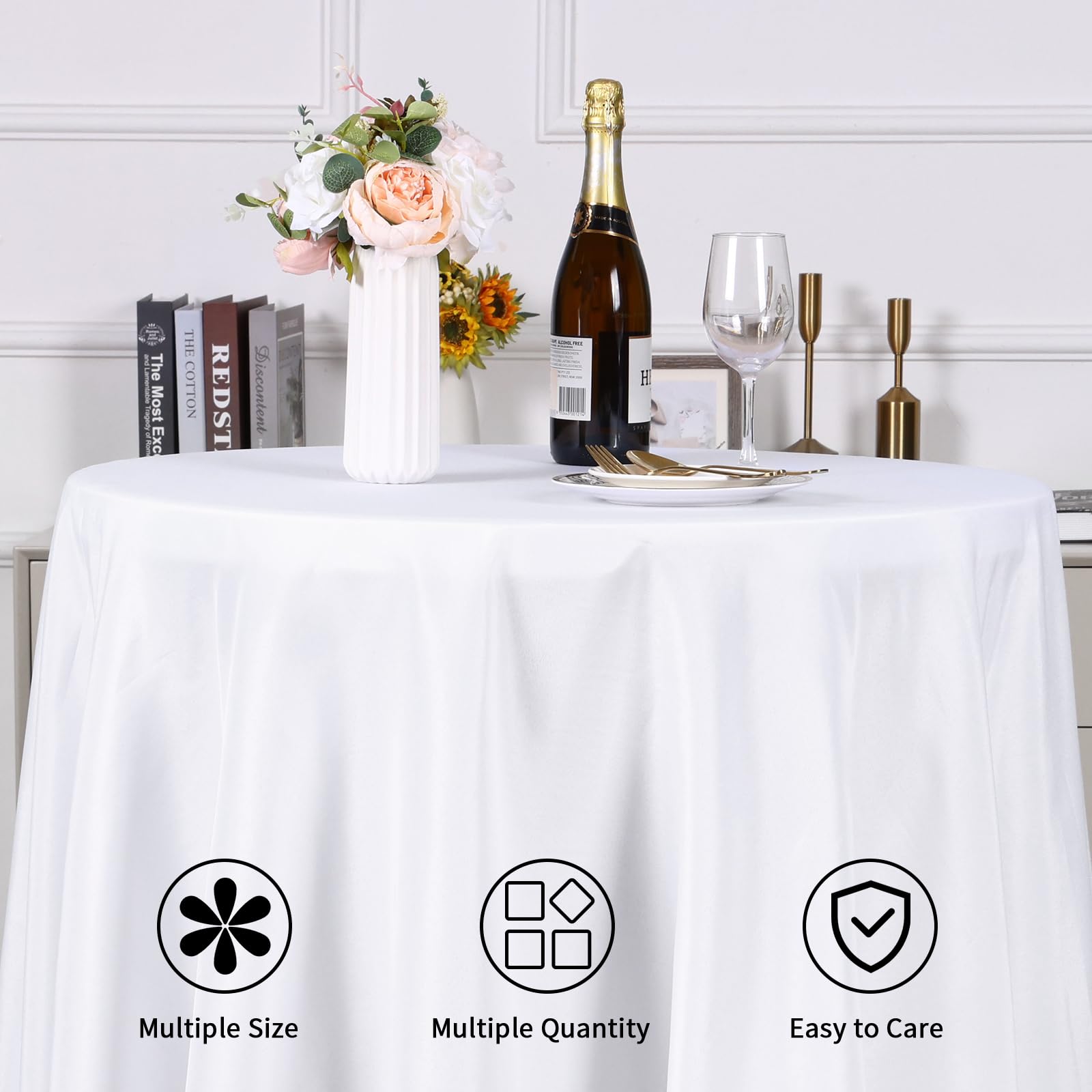 Fixwal 120 Inch White Round Tablecloth, 6 Pack Round Table Cloth Polyester Fabric Washable Table Covers for Wedding, Party, Banquet, Dining, Birthday Events