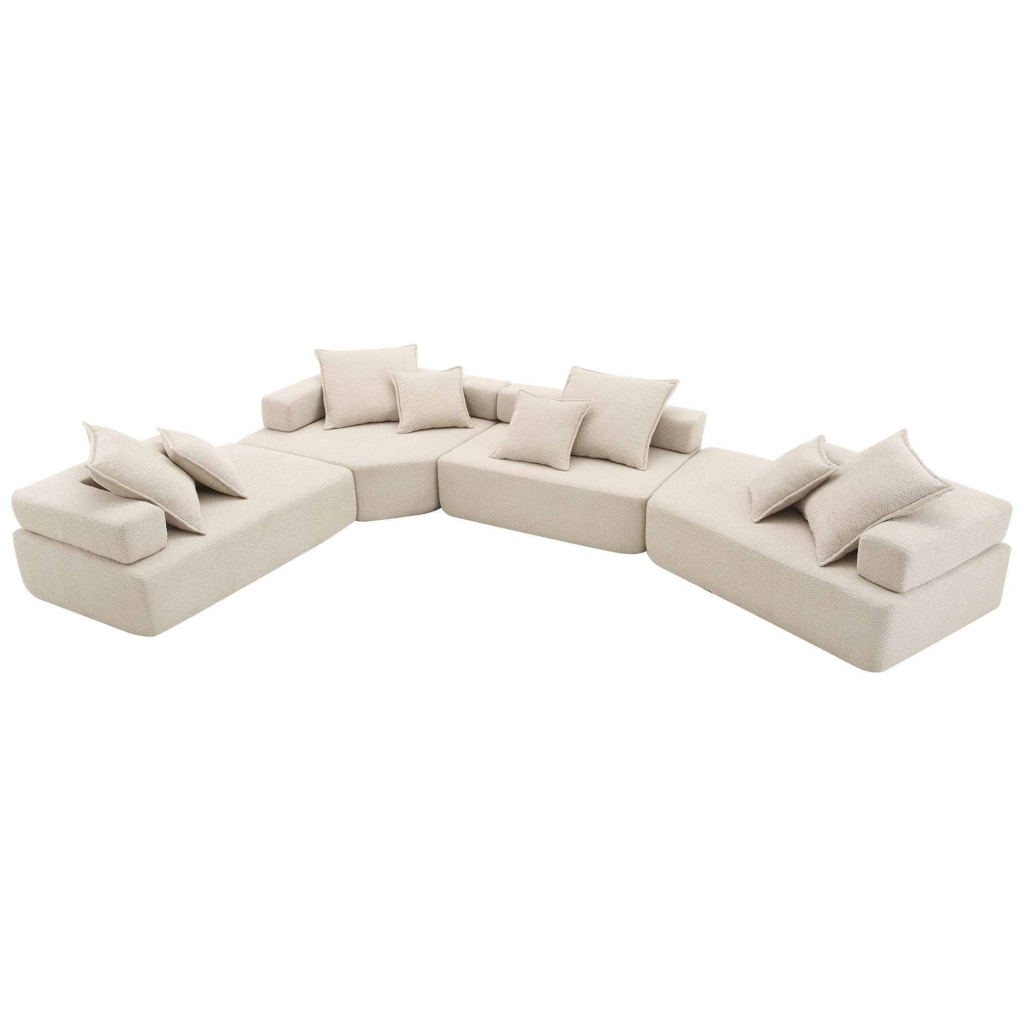 FREESNOOZE Oversized Modular U Shaped Sectional Sofa, Modern Minimalist Boucle Sofa for Living Room, 4PC Free Combination, Beige