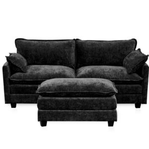 77.6" Sectional Sofa Cloud Couch with Ottoman, Comfy Deep Seat Sofa L Shaped Couch Modern Chenille Sofa Sleeper 2-Seat Loveseat Sectional Sofa Couch for Living Room Apartment, Black Sofa Couch