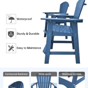 Aoorun 51.9''Poly Patio Chairs bar Height，high Outdoor Chairs Table hdpe, Tall Adirondack Set for 2 (30.7" D x 27.9" W) - Navy Blue