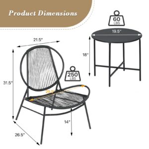 Athena Collection 3-Piece Patio Conversation Set, All-Weather Rattan Acapulco Chair and Round Table Set Bistro Set Indoor Outdoor Seating Furniture Set for Balcony, Pool, Garden, Backyard, Black