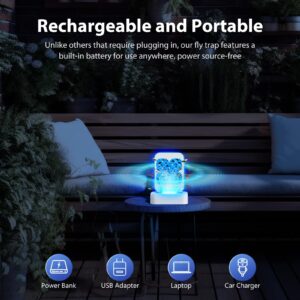 Fruit Fly Traps for Indoors, Rechargeable Gnat Traps for House Indoor with Night Light Flying Insect Catcher for Home Plants Gnats Moths Mosquitos Pest Control with Glue Cards