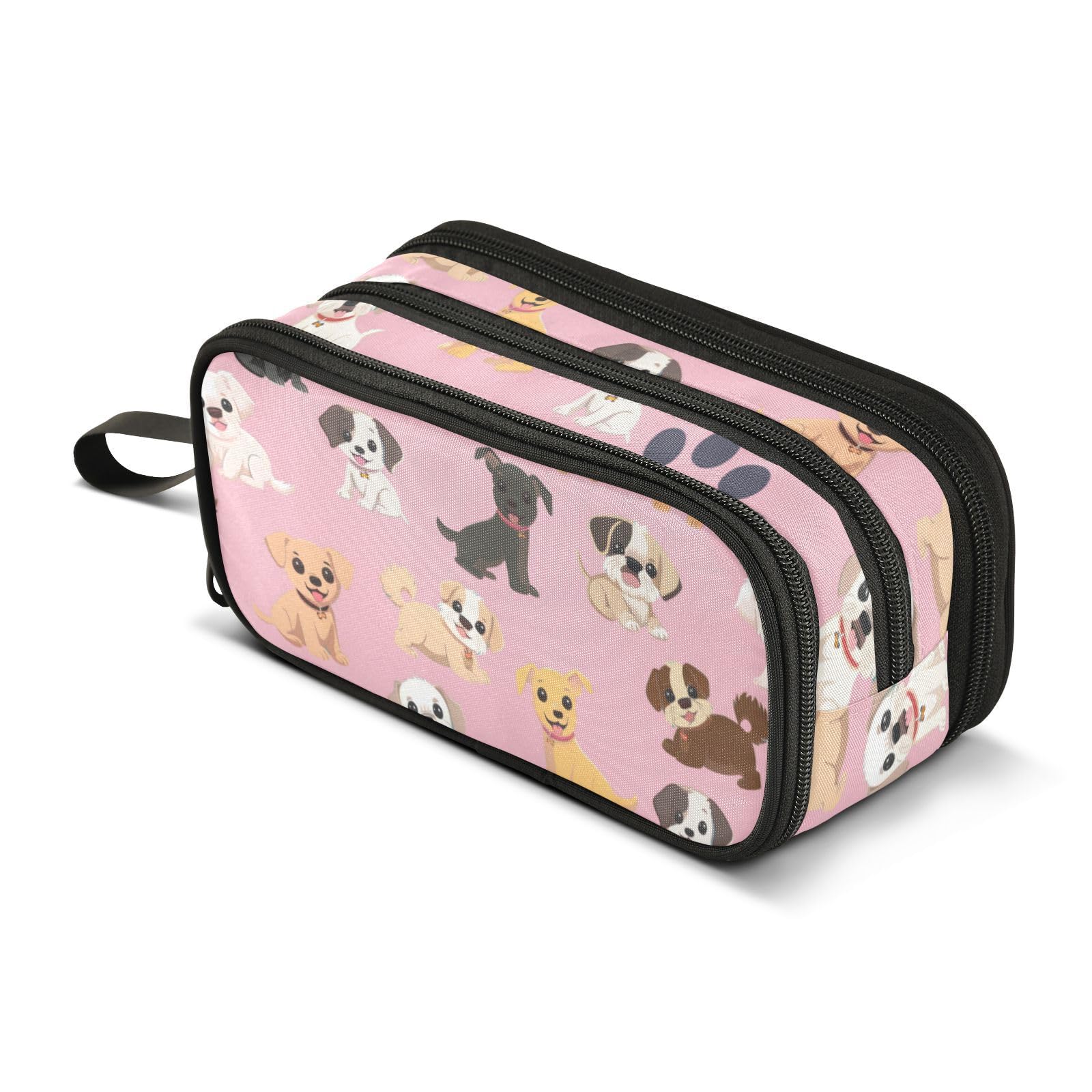 J JOYSAY Cute Puppies Dogs Pink Pencil Case Pouch Big Capacity Pencil Bags with Zipper Portable Pencil Box Large Art Bags for Kids Adults Teens