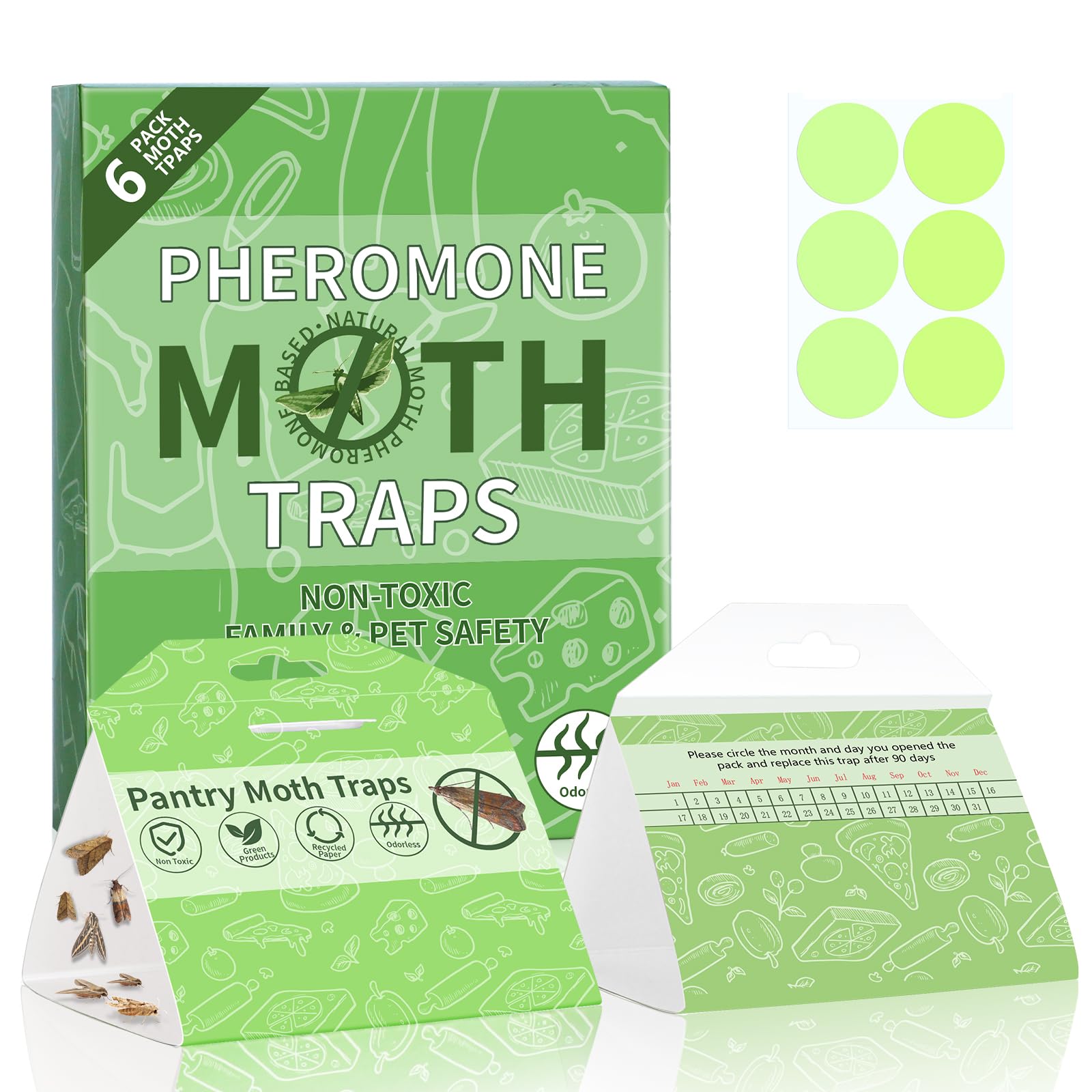 UltraPestcide Pantry Moth Traps with Pheromones, 6 Pack - Sticky Glue Moth Traps for House Kitchen, Indoor Pantry Moth Killer, Premium Attractant Moth Pheromone Traps