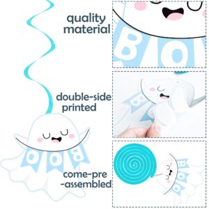 Halloween Baby Shower Hanging Swirls A Baby is Brewing Decorations 20Pcs Halloween Litlle Boo Hanging Decorations Blue Ghost Ceiling Streamers for Pregnancy Gender Reveal Party Supplies