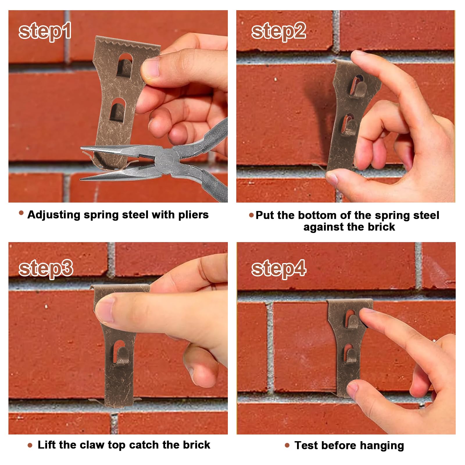 Wollibao XL Brick Wall Clips, Brick Hooks Brick Hangers for Hanging Outdoors No Drill, Fit 2.55 to 2.75 inch Wall Brick, 10 Pack