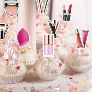 24PCS Makeup Cupcake Toppers - Makeup Cupcake Toppers for Girls Makeup Birthday Party Decorations Cosmetics Cake Toppers Make Up Party Supplies for Bridal Shower Cosmetics Party