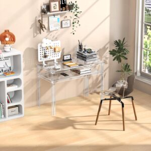 solaround Clear Acrylic Desk with Open Storage, Home Office Computer Writing Desk Office Study Table (Clear, 39.4'' x 19.7'' x 29.5'')