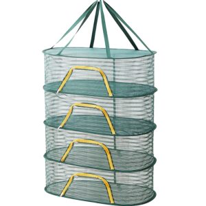 TANOVCEP Foldable Drying Net for Vegetables, Fish, and Dehydrated Goods, Multi-Tiered Food Drying Net, Versatile Drying Rack, Windproof Design, Zipper Closure for Insect Protection 4Layer