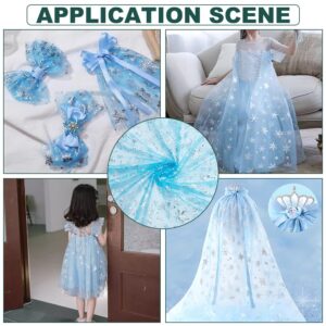 BENECREAT 1 Yard Snowflake Tulle Fabric, 63inch Blue Sheer Organza Fabric with Silver Foil Snowflake Print for Garment Accessorie, Veils Dress, Curtain Home Christmas Decorations