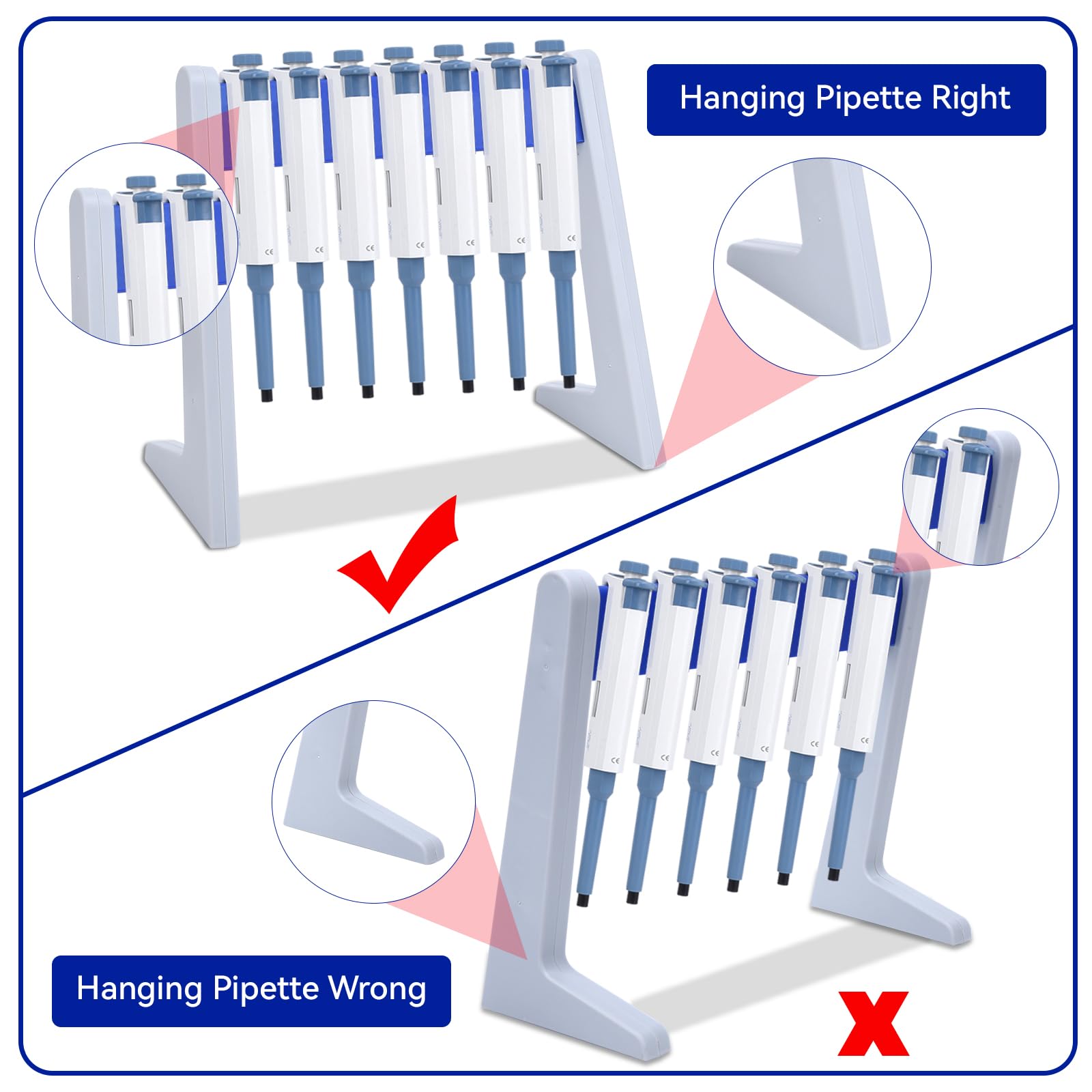 Plastic lab Pipette Rack Holder Stand Scientific Lab Linear Pipettor Holder Stand Bracket for Hanging 7-8 Laboratory Micropipette