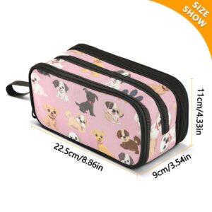 J JOYSAY Cute Puppies Dogs Pink Pencil Case Pouch Big Capacity Pencil Bags with Zipper Portable Pencil Box Large Art Bags for Kids Adults Teens