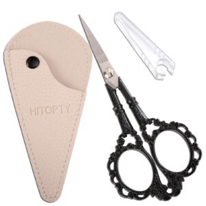 hitopty small sharp embroidery scissors with cover - tiny precision detail scissors for sewing crafting needlework thread fabric yarn cutting, little cute black shears